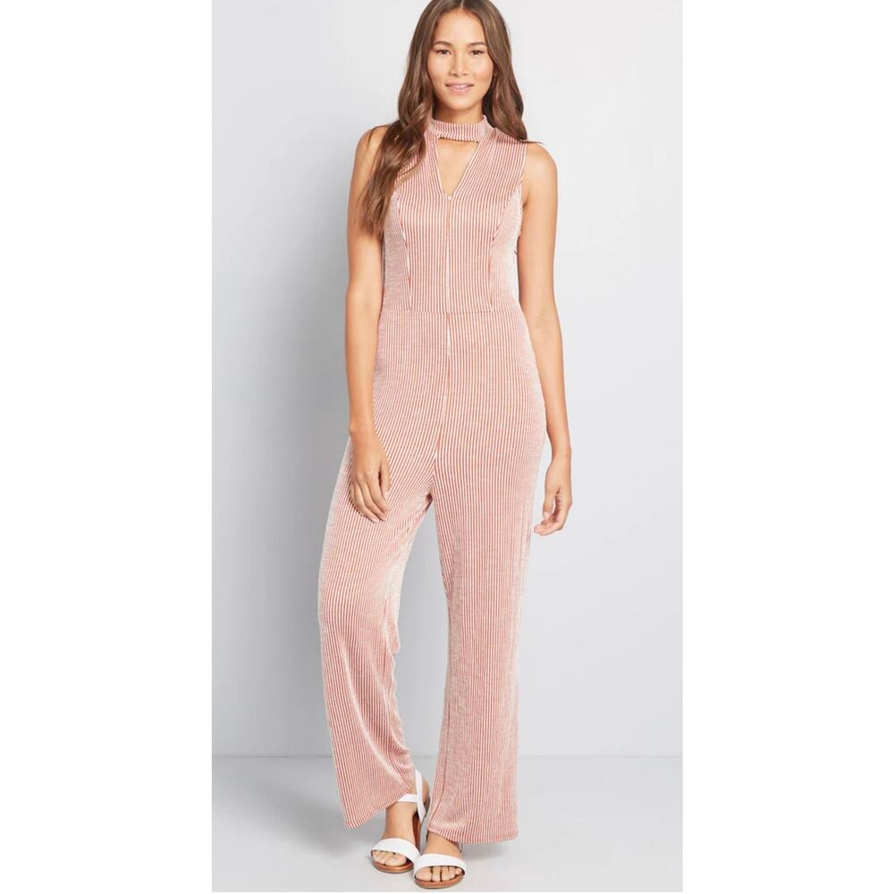 ModCloth For the Bliss of It Jumpsuit Red and‎ White Stripe Medium